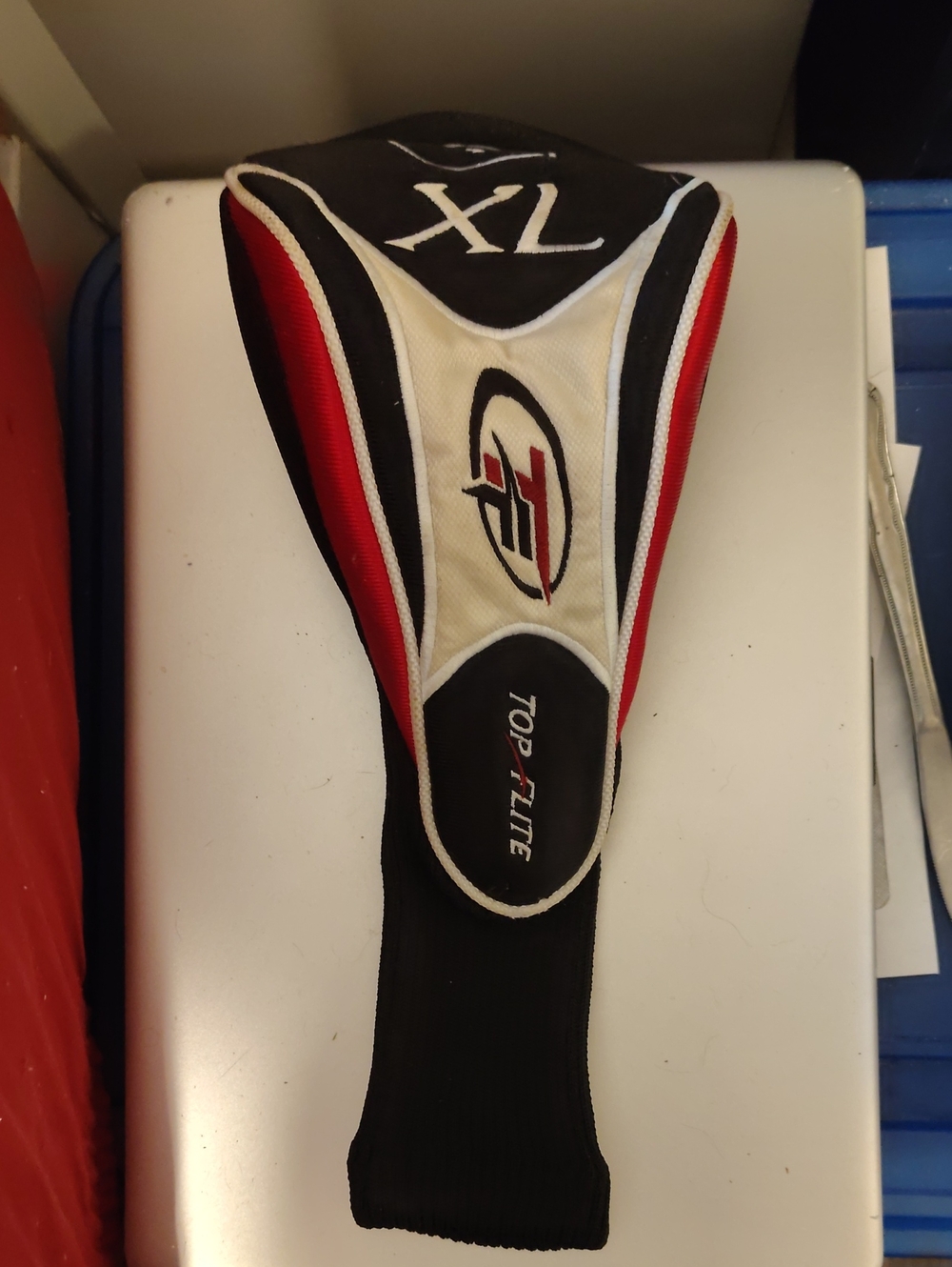 TOP FLITE XL Red, Black & White/Silver Golf Driver Headcover